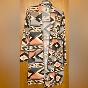 Aztec-Inspired Women’s Long Open Front Cardigan